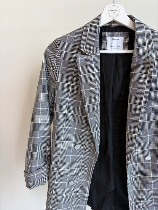 Grey Check Double-Breasted Blazer – Bershka