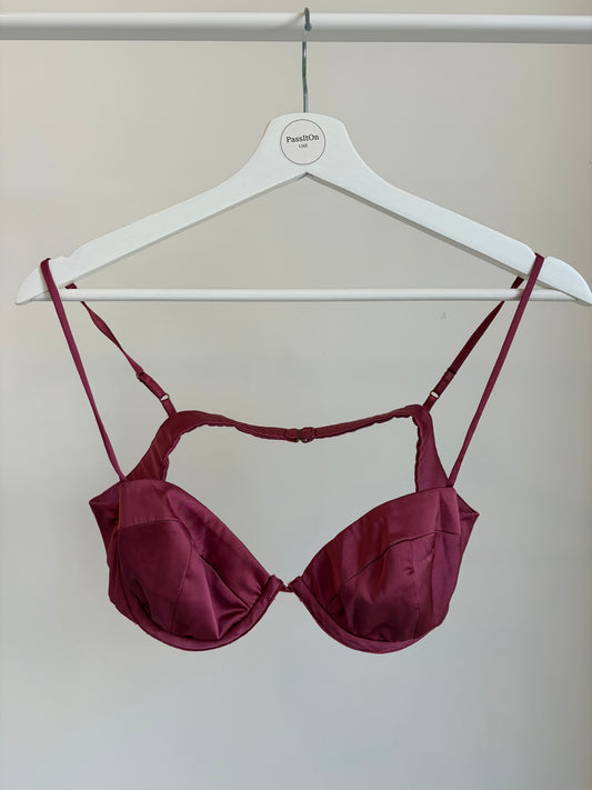 Burgundy Satin Bra – Adjustable Straps