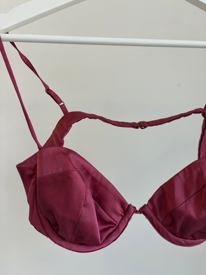 Burgundy Satin Bra – Adjustable Straps