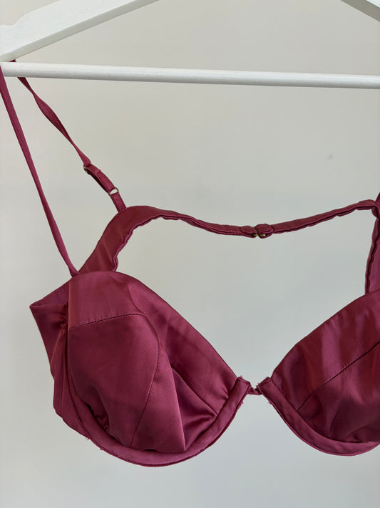 Burgundy Satin Bra – Adjustable Straps
