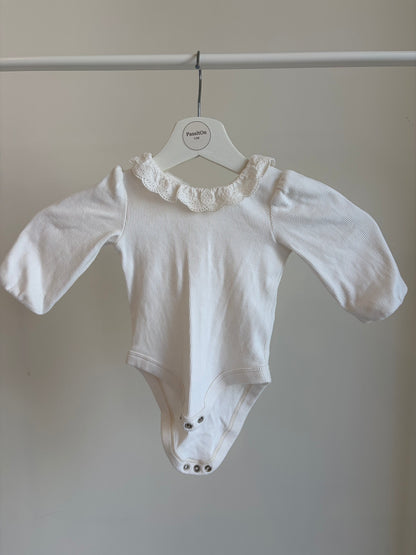White Ribbed Baby Bodysuit with Lace Collar