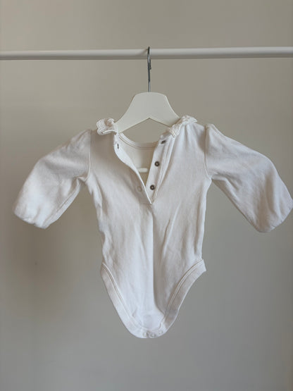 White Ribbed Baby Bodysuit with Lace Collar