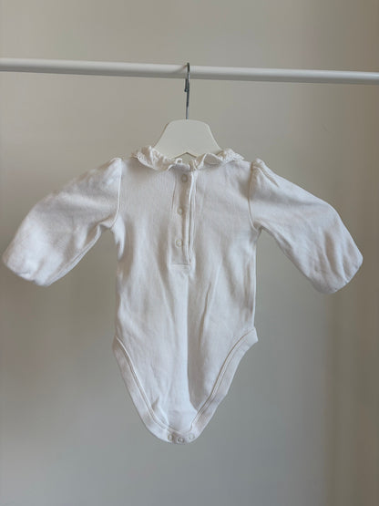 White Ribbed Baby Bodysuit with Lace Collar