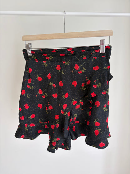 Zara Black Floral Ruffle Skort – Red Rose Print