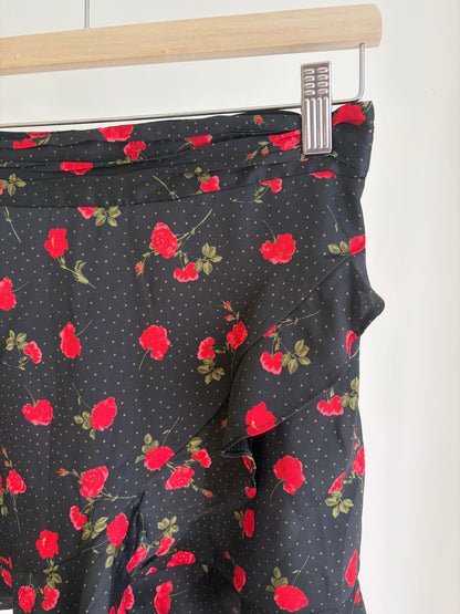 Zara Black Floral Ruffle Skort – Red Rose Print
