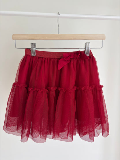 Red Tulle Mini Skirt with Bow Detail