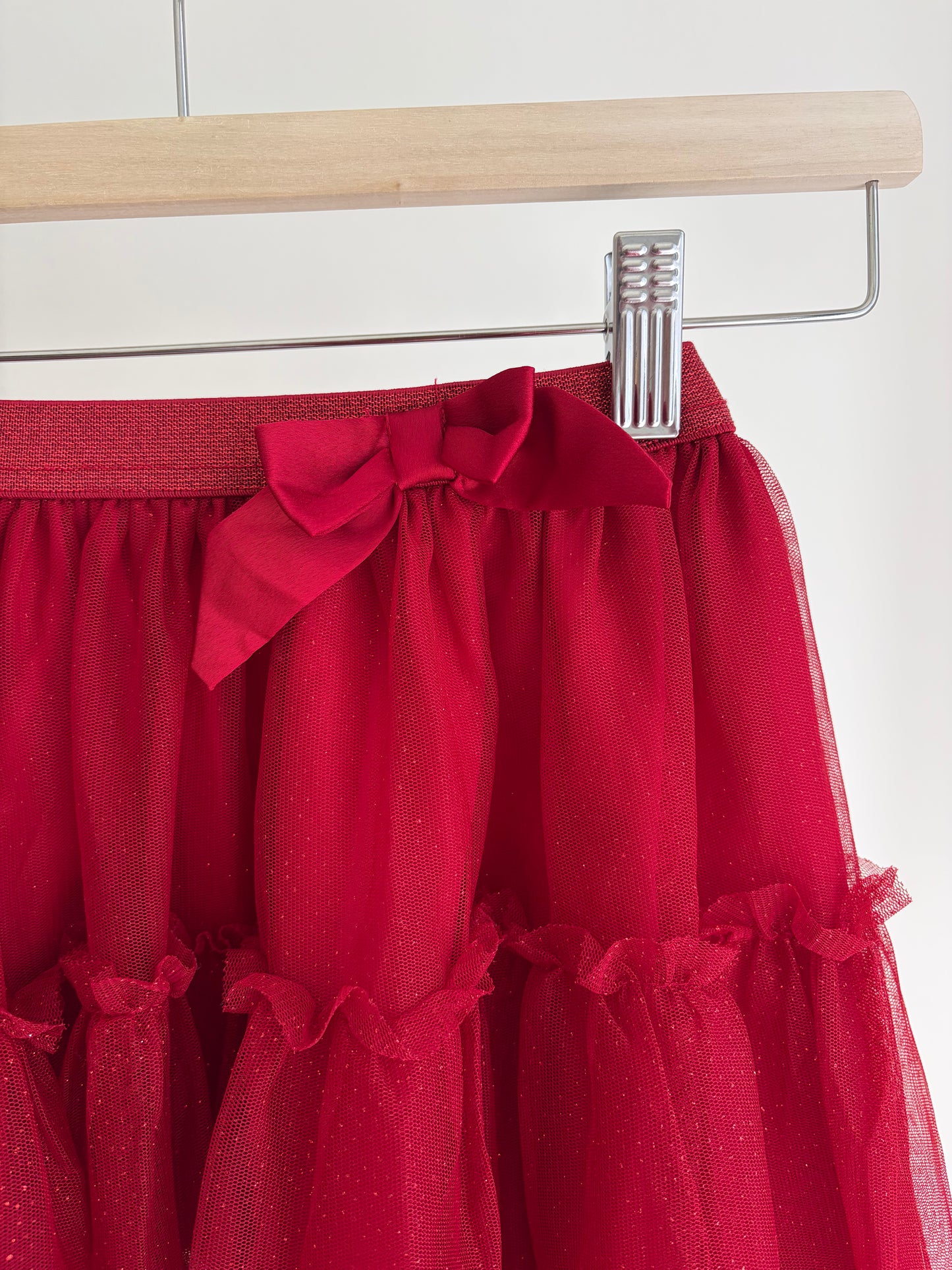 Red Tulle Mini Skirt with Bow Detail