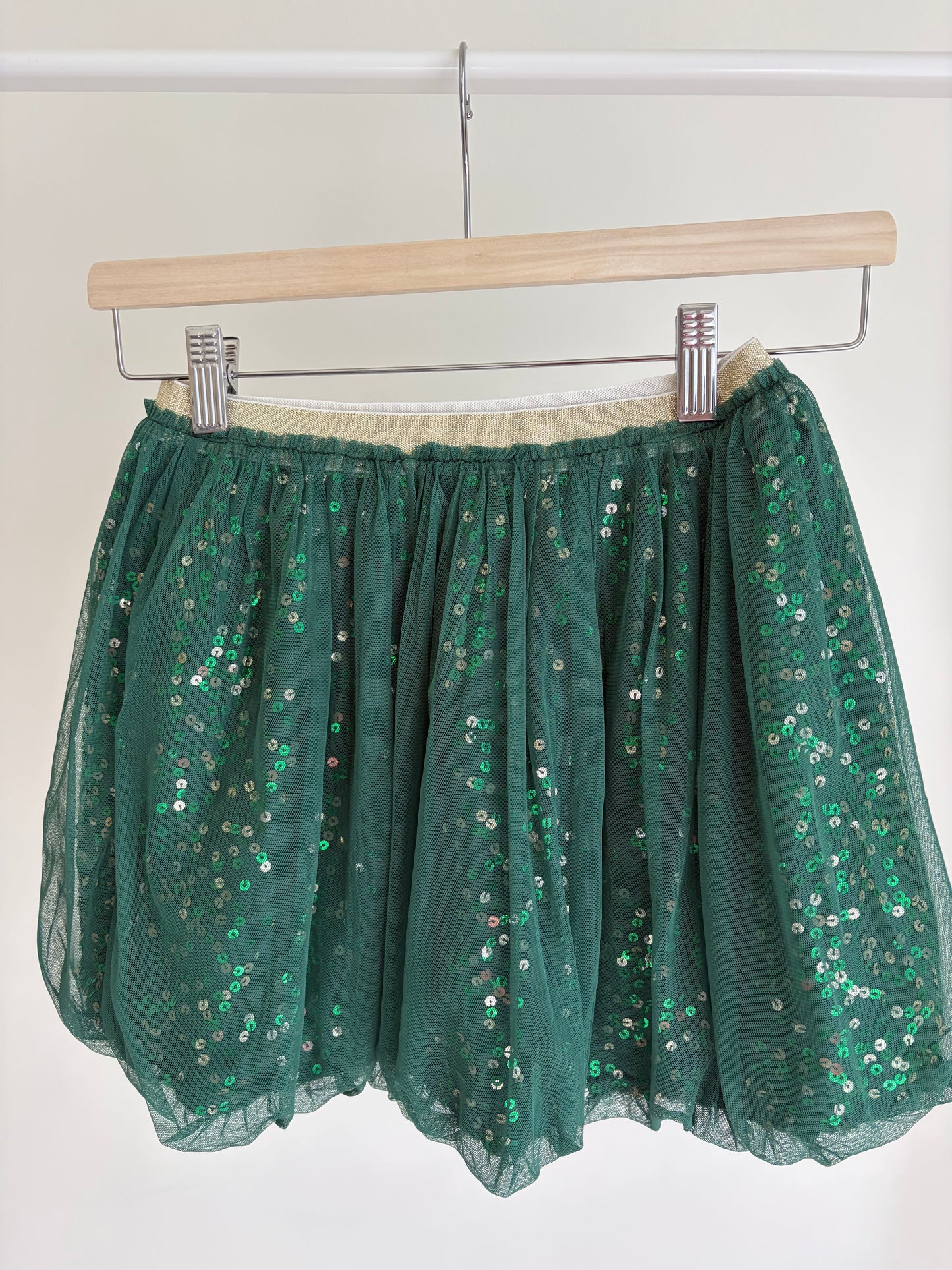 Green sequin tulle mini skirt