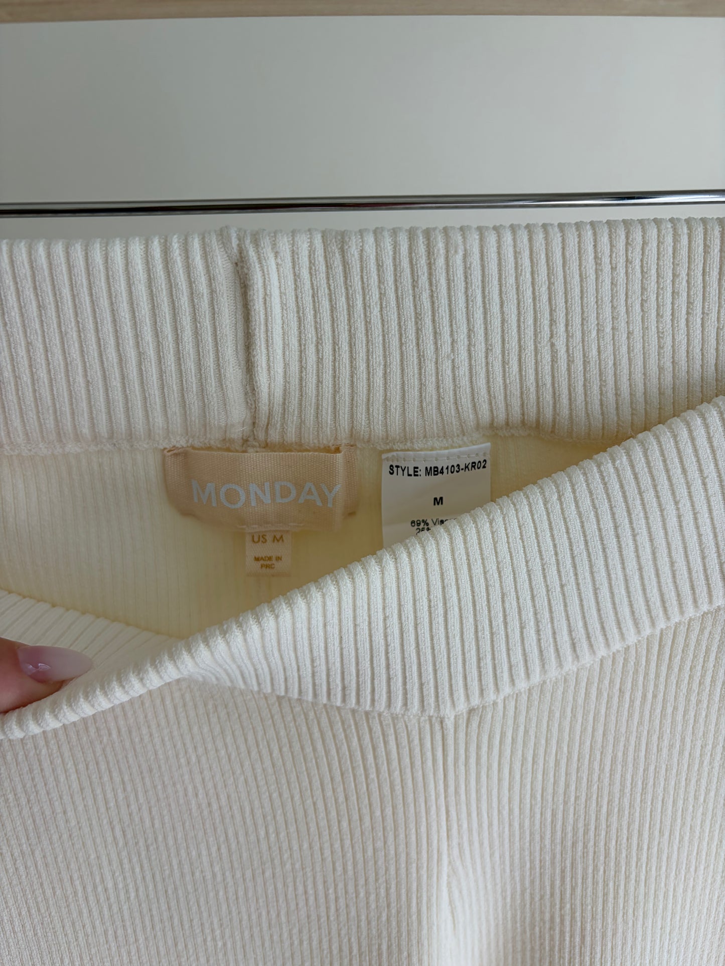 Cream ribbed flare pants