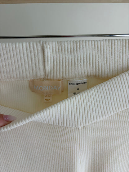 Cream ribbed flare pants