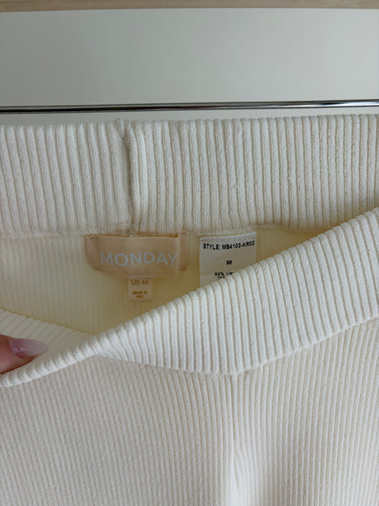 Cream ribbed flare pants
