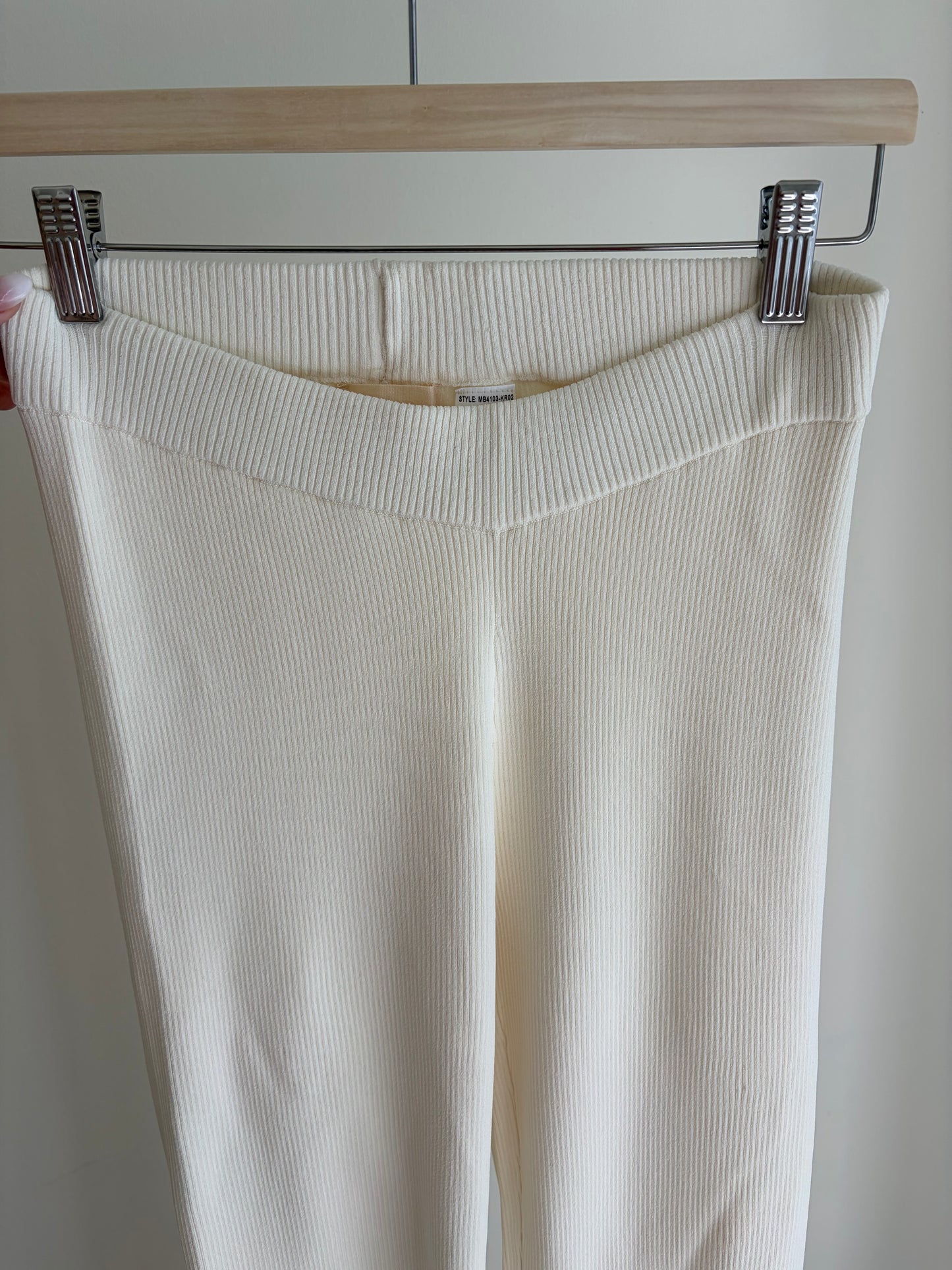 Cream ribbed flare pants