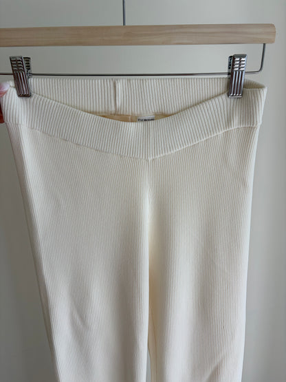 Cream ribbed flare pants