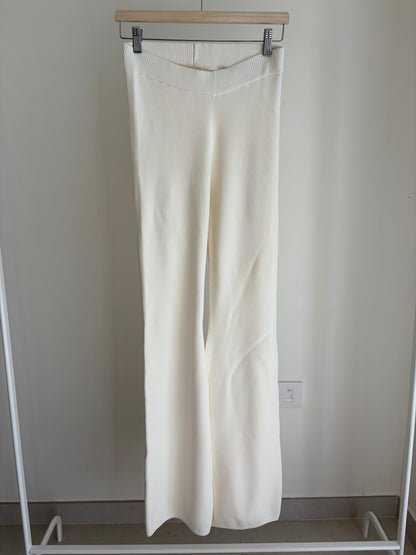 Cream ribbed flare pants