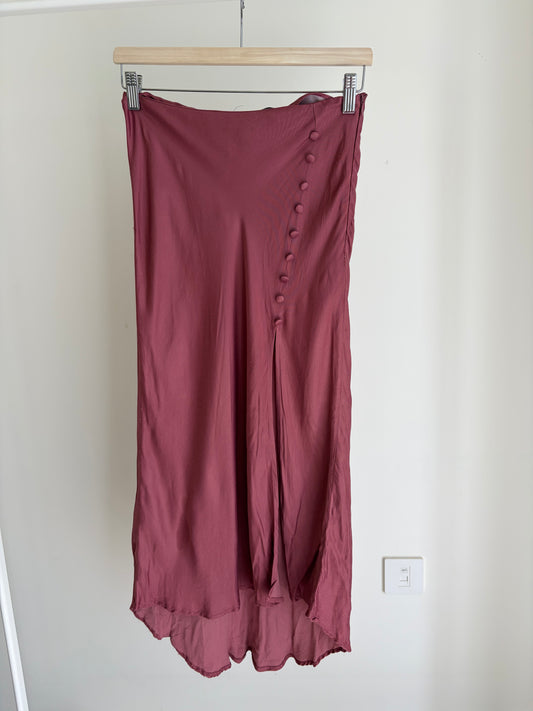 Pink Satin Midi Skirt