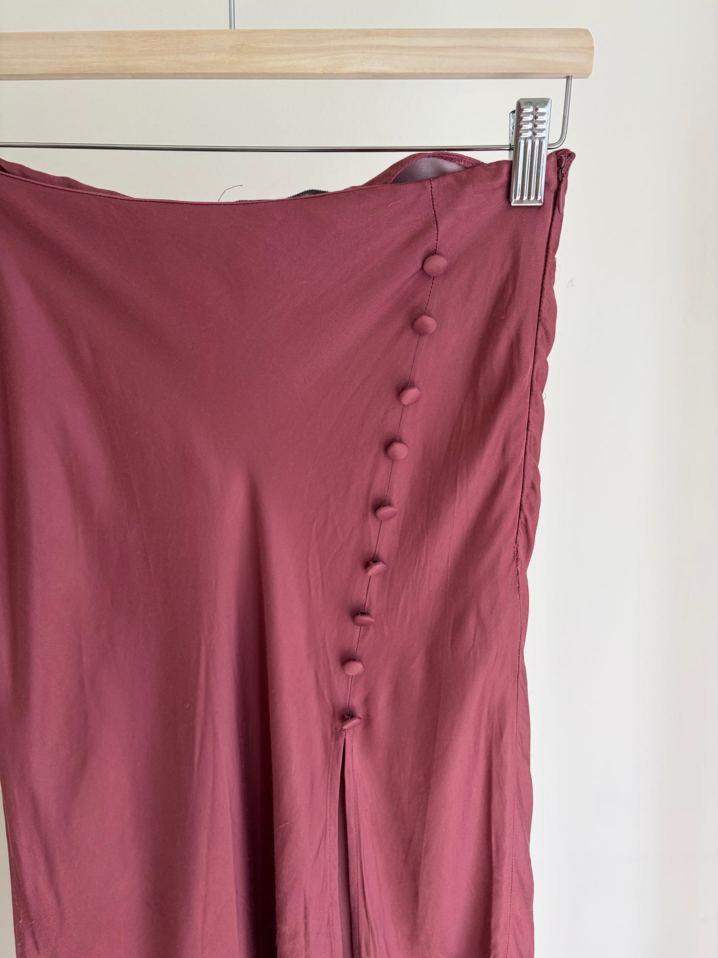 Pink Satin Midi Skirt