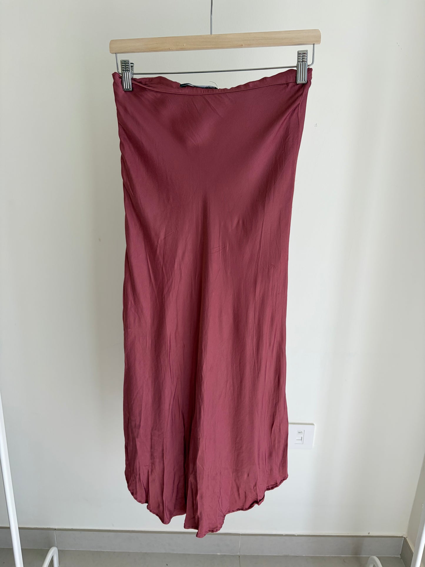 Pink Satin Midi Skirt