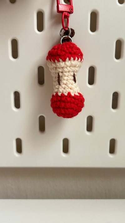 Apple core crochet keychain