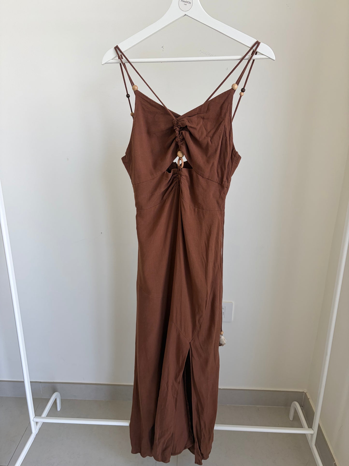 chocolate brown cut out maxi dress