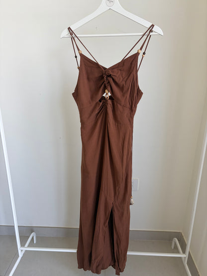 chocolate brown cut out maxi dress