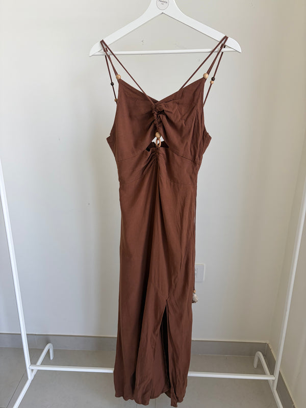 chocolate brown cut out maxi dress