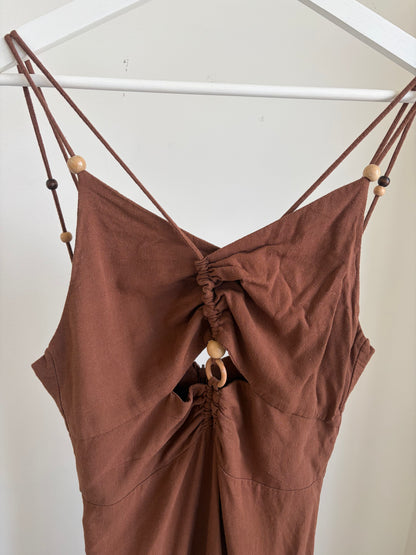 chocolate brown cut out maxi dress