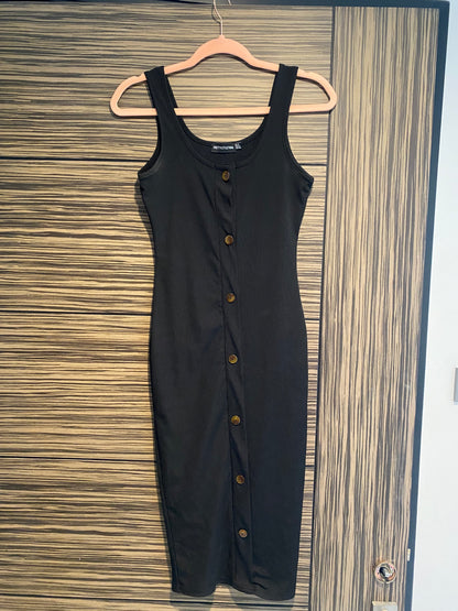 PRETTY LITTLE THING BLACK BODYCON MIDI - UK 8