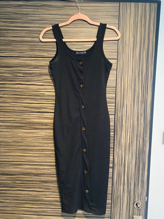 PRETTY LITTLE THING BLACK BODYCON MIDI - UK 8